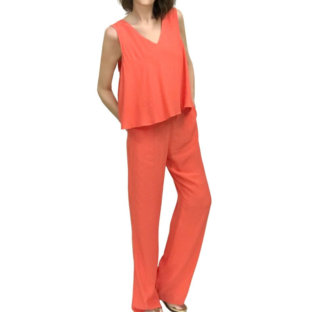 Cupcakes and Cashmere Bellamy Tiered Jumpsuit Sz S New Coral Orange Sleeveless
